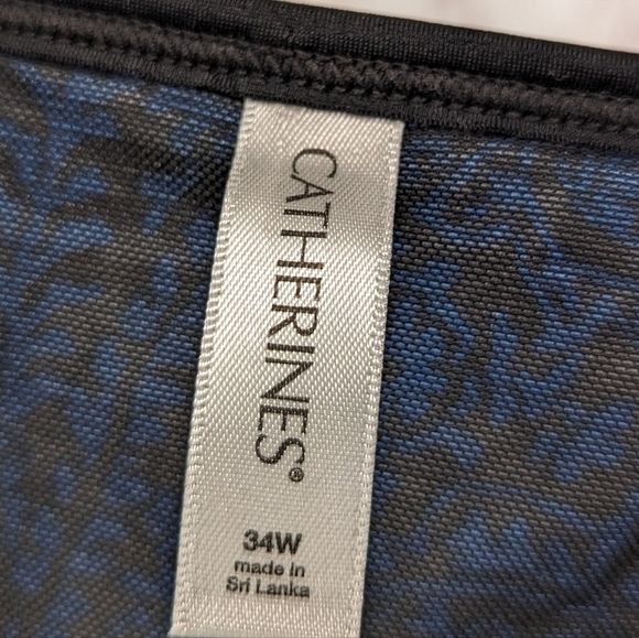 Catherines Swim Top Womens 34W Bathing Suit Blue Black Padded Tankini - Picture 10 of 11